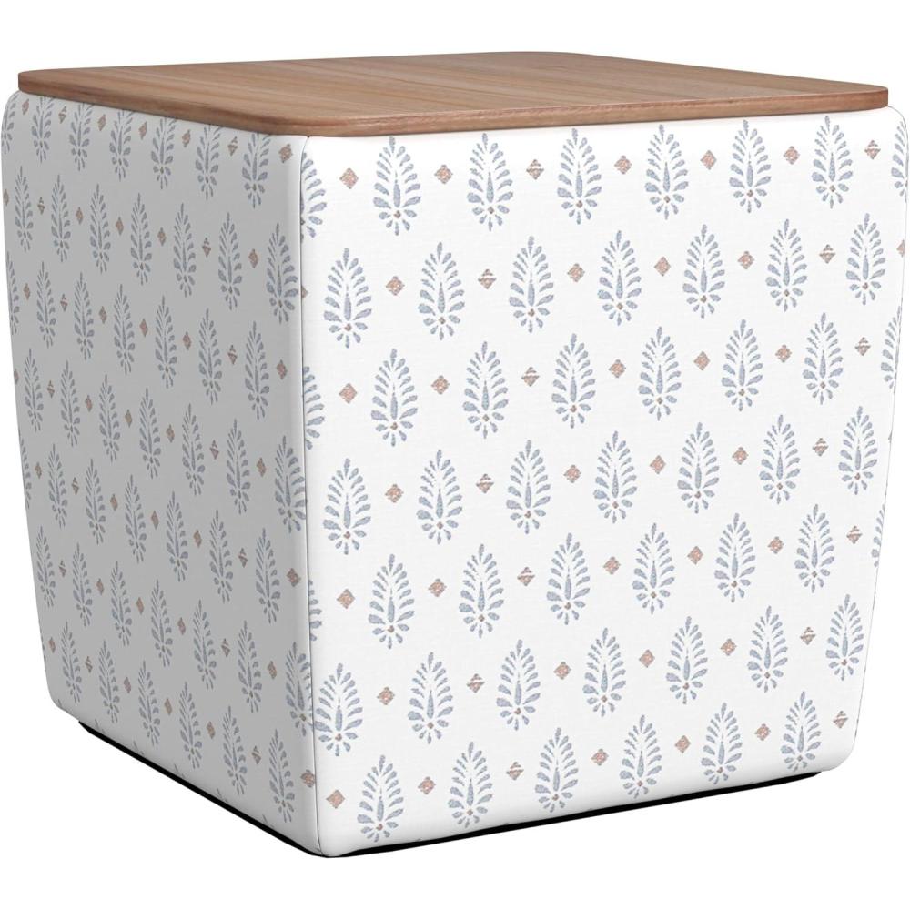 imageHomepop Home Decor HomePop Storage Ottoman with Wood TopUpholstered Modern Square Storage Ottoman with Storage for Living Room amp Bedroom Sage Paisley Medallion Cream