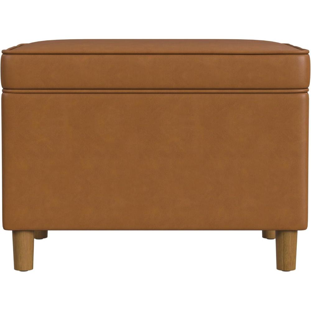 imageHomepop Home Decor K7646A862 Upholstered Modern Rectangular Storage Ottoman Hinged Lid Ottoman with Storage for Living Room amp Bedroom Antiqued Ebony CreamCarmel Faux Leather