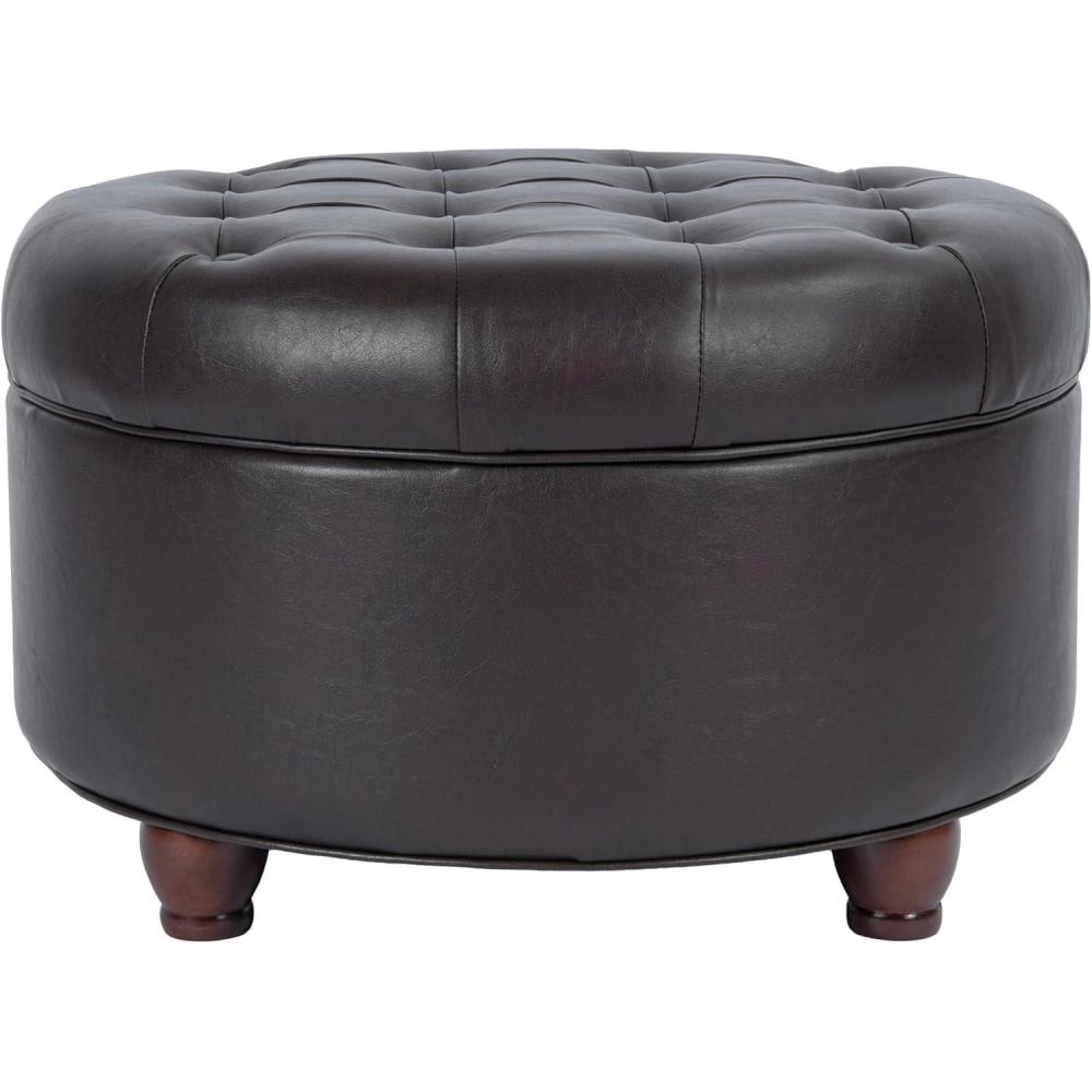 imageHomepop Home Decor N8264F1044 Large Button Tufted Woven Round Storage Ottoman Ottoman with Storage for Living Room amp Bedroom Traditional PaisleyBrown