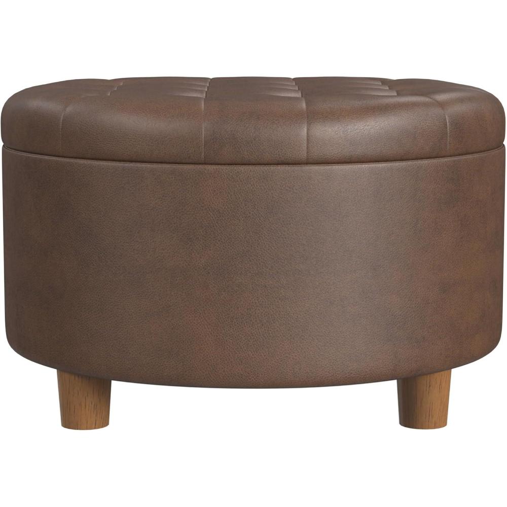 imageHomepop Home Decor N8264F1044 Large Button Tufted Woven Round Storage Ottoman Ottoman with Storage for Living Room amp Bedroom Traditional PaisleyBrown Faux Leather