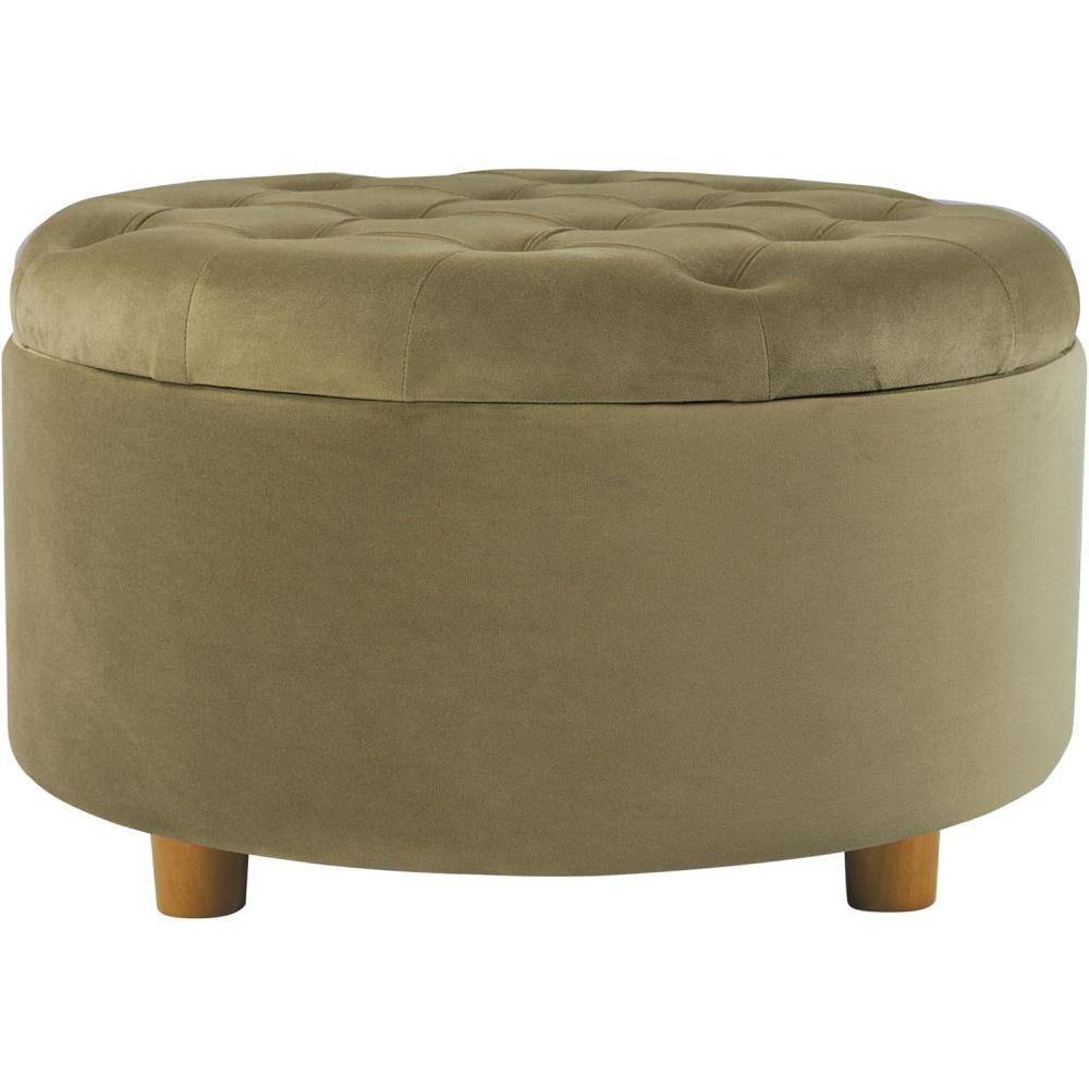 imageHomepop Home Decor N8264F1044 Large Button Tufted Woven Round Storage Ottoman Ottoman with Storage for Living Room amp Bedroom Traditional PaisleyLight Sage Green Velvet
