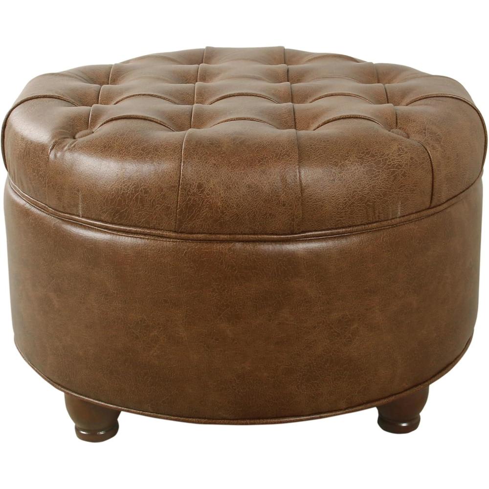 imageHomepop Home Decor N8264F1044 Large Button Tufted Woven Round Storage Ottoman Ottoman with Storage for Living Room amp Bedroom Traditional PaisleyLight Brown