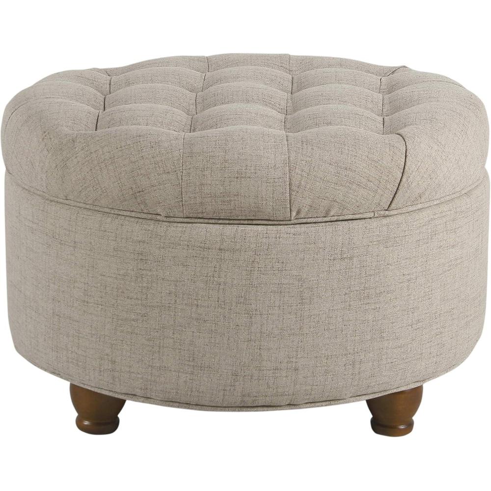 imageHomepop Home Decor N8264F1044 Large Button Tufted Woven Round Storage Ottoman Ottoman with Storage for Living Room amp Bedroom Traditional PaisleyLight Tan