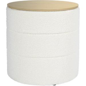 HomePop Channel Storage Ottoman with Wood Top – Brown Boucle(Cream Boucle)
