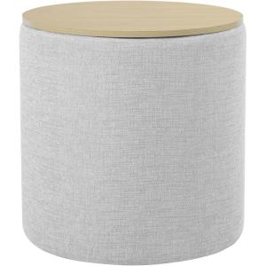 HomePop Channel Storage Ottoman with Wood Top – Brown Boucle(Light Gray Textured Woven)
