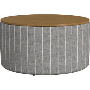 HomePop Channel Storage Ottoman with Wood Top – Brown Boucle(Midnight Gary Woven Stripe)