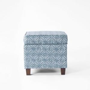 HomePop Home Decor | K7342-A873 | Classic Square Storage Ottoman with Lift Off Lid | Ottoman with Storage for Living Room & Bedroom, Light Grey Print, Large(Blue Indigo Print)