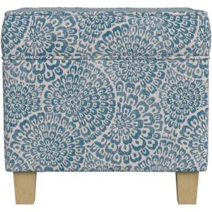 HomePop Home Decor | K7342-A873 | Classic Square Storage Ottoman with Lift Off Lid | Ottoman with Storage for Living Room & Bedroom, Light Grey Print, Large(Blue and Cream Modern Floral)