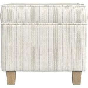 HomePop Home Decor | K7342-F2262| Classic Square Storage Ottoman with Lift Off Lid | Ottoman with Storage for Living Room & Bedroom, Black Plaid Large(Marigold Pinstripe Cream Fabric)