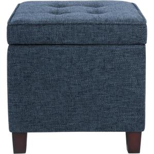 HomePop Home Decor | K7342-F2262| Classic Square Storage Ottoman with Lift Off Lid | Ottoman with Storage for Living Room & Bedroom, Black Plaid Large(Navy)