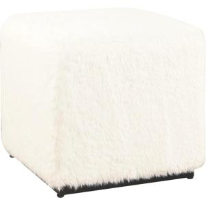 HomePop Home Decor | K7342-F2262| Classic Square Storage Ottoman with Lift Off Lid | Ottoman with Storage for Living Room & Bedroom, Black Plaid Large(White Faux Fur)