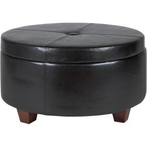 HomePop Large Velvet Storage Ottoman – Navy(Black Faux Leather)