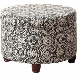 HomePop Large Velvet Storage Ottoman – Navy(Black and White)