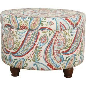 HomePop Large Velvet Storage Ottoman – Navy(Bold Paisley)