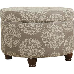 HomePop Large Velvet Storage Ottoman – Navy(Brown Medallion)