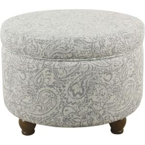 HomePop Large Velvet Storage Ottoman – Navy(Gray Floral)