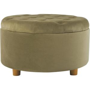 Homepop Home Decor | Button Tufted Velvet Round Storage Ottoman | Ottoman with Storage for Living Room & Bedroom, Chocolate Brown Velvet(Light Sage Green Velvet)