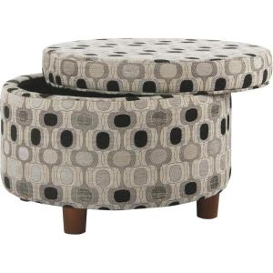 Homepop Home Decor | Upholstered Round Storage Ottoman | Ottoman with Storage for Living Room & Bedroom, Brown Medallion, Large(Black Geometric)