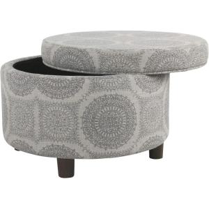 Homepop Home Decor | Upholstered Round Storage Ottoman | Ottoman with Storage for Living Room & Bedroom, Brown Medallion, Large(Light Grey Medallion)