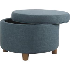 Homepop Home Decor | Upholstered Round Storage Ottoman | Ottoman with Storage for Living Room & Bedroom, Brown Medallion, Large(Light Teal Linen)