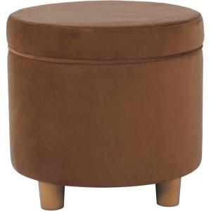 Homepop Home Decor | Upholstered Round Storage Ottoman with Nailheads| Ottoman with Storage for Living Room & Bedroom, Grey Woven(Spice Orange)