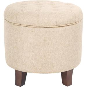 Homepop Home Decor | Upholstered Round Velvet Tufted Foot Rest Ottoman | Ottoman with Storage for Living Room & Bedroom | Decorative Home Furniture, Burgundy Small(Light Brown)