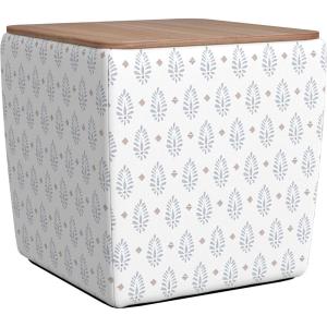 Homepop Home Decor |HomePop Storage Ottoman with Wood Top|Upholstered Modern Square Storage Ottoman with Storage for Living Room & Bedroom, Sage Paisley Medallion Cream