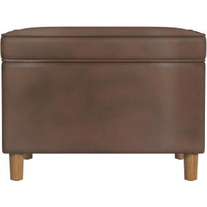 Homepop Home Decor |K7646-A862 | Upholstered Modern Rectangular Storage Ottoman | Hinged Lid Ottoman with Storage for Living Room & Bedroom, Antiqued Ebony Cream(Brown Faux Leather)