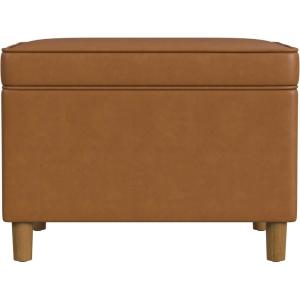 Homepop Home Decor |K7646-A862 | Upholstered Modern Rectangular Storage Ottoman | Hinged Lid Ottoman with Storage for Living Room & Bedroom, Antiqued Ebony Cream(Carmel Faux Leather)