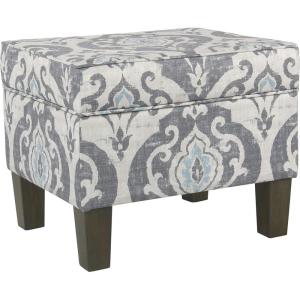 Homepop Home Decor |K7646-A862 | Upholstered Modern Rectangular Storage Ottoman | Hinged Lid Ottoman with Storage for Living Room & Bedroom, Antiqued Ebony Cream(Blue Slate)