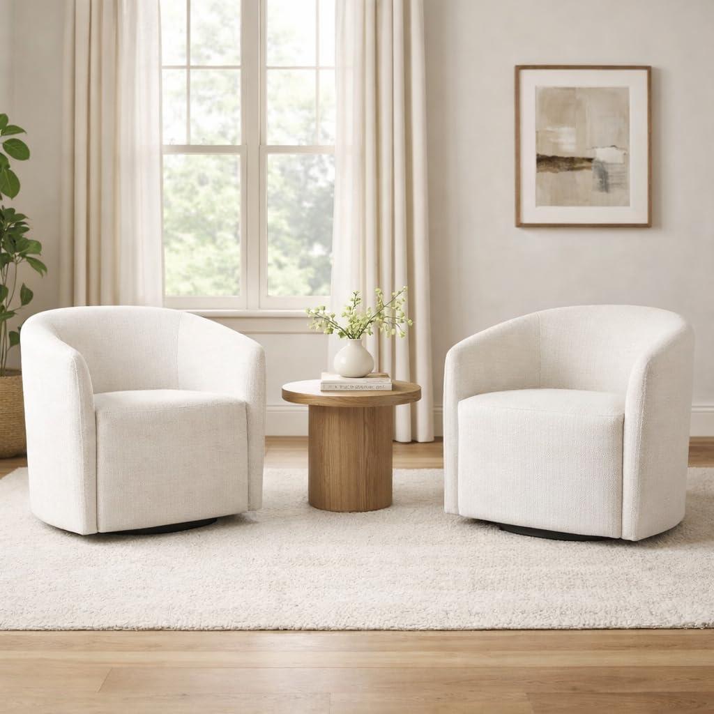 imageHomePop Upholstered Swivel Accent Chair Modern Barrel Chair with 360 Swivel Base Midtone Gray Fabric for Living Room Bedroom or OfficePutty Beige