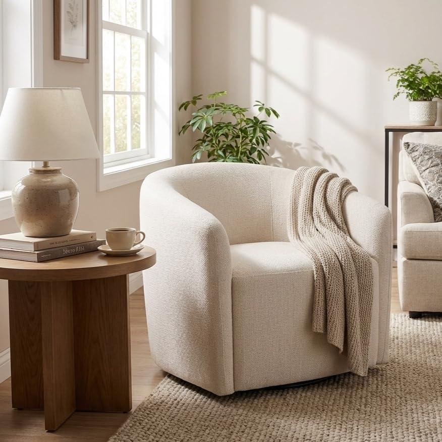 imageHomePop Upholstered Swivel Accent Chair Modern Barrel Chair with 360 Swivel Base Midtone Gray Fabric for Living Room Bedroom or OfficePutty Beige