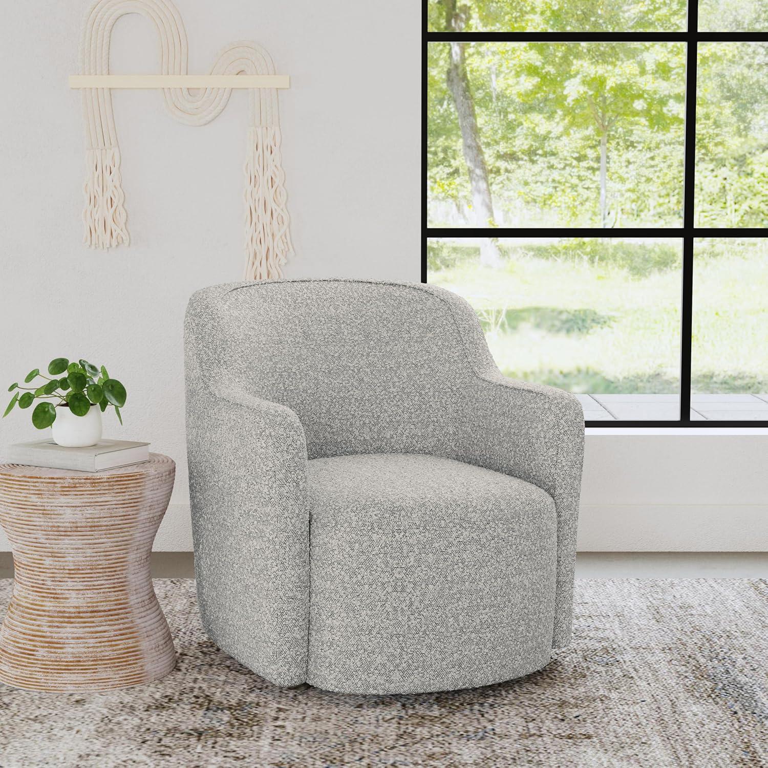 imageHomepop Home Dcor Upholstered 360 Barrel Back Swivel Chair Accent Chairs for Living Room amp Bedroom Decorative Home Furniture White Boucle with Gray YarnWhite Boucle With Gray Yarn
