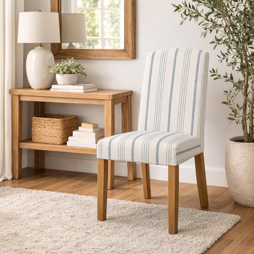 imageHomePop Classic Parsons Dining Chair Blue Geometric Set of 2Blue Calypso Stripe
