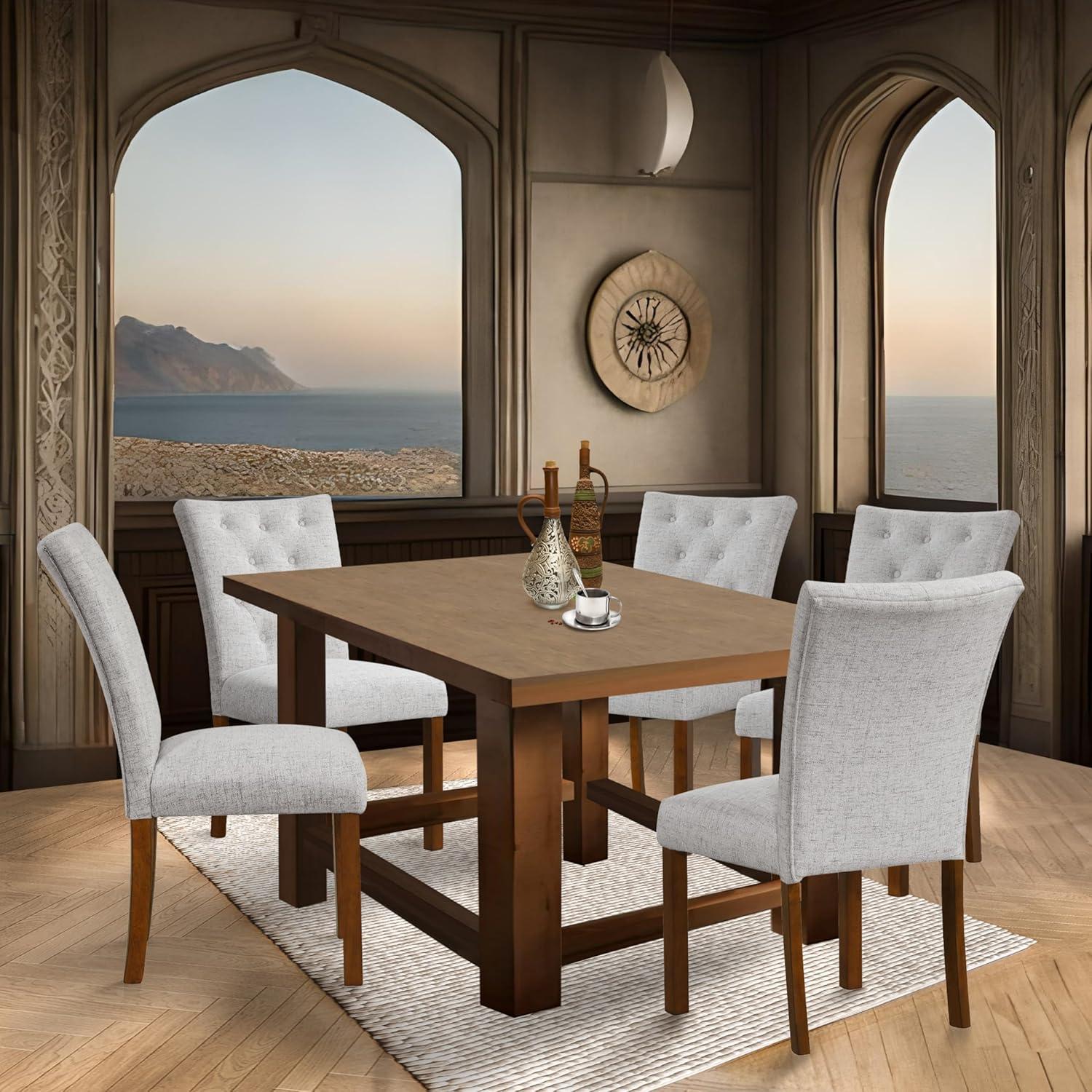 imageHomePop Classic Parsons Dining Chair Blue Geometric Set of 2Neutral Textured Solid Woven