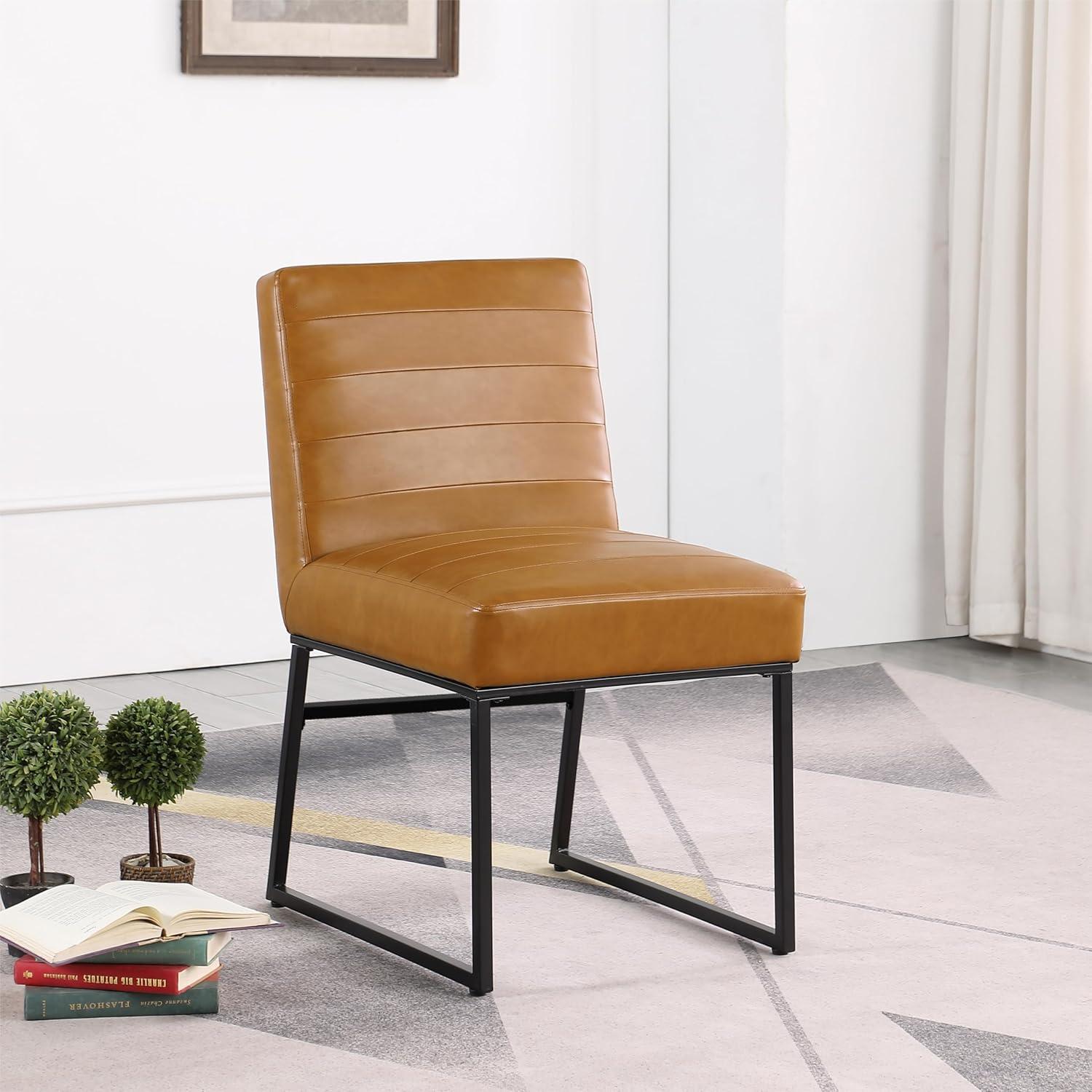 imageHomePop Parsons Classic Upholstered Accent Dining Chair Single Pack Light GreyBrown Faux Leather