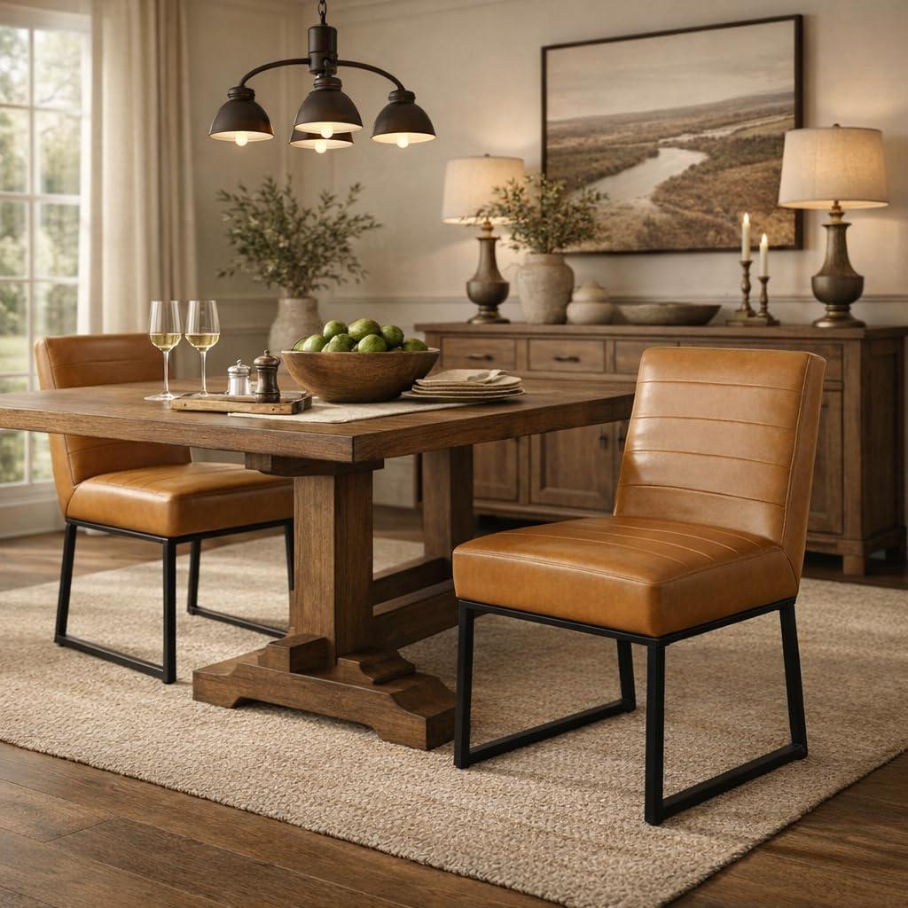 imageHomePop Parsons Classic Upholstered Accent Dining Chair Single Pack Light GreyBrown Faux Leather