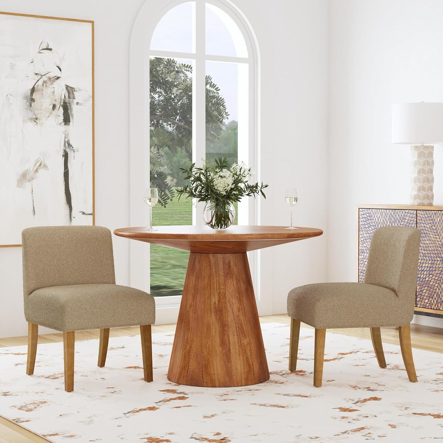 imageHomePop Parsons Classic Upholstered Accent Dining Chair Single Pack Light GreyBrown Khaki Boucle Single Pack