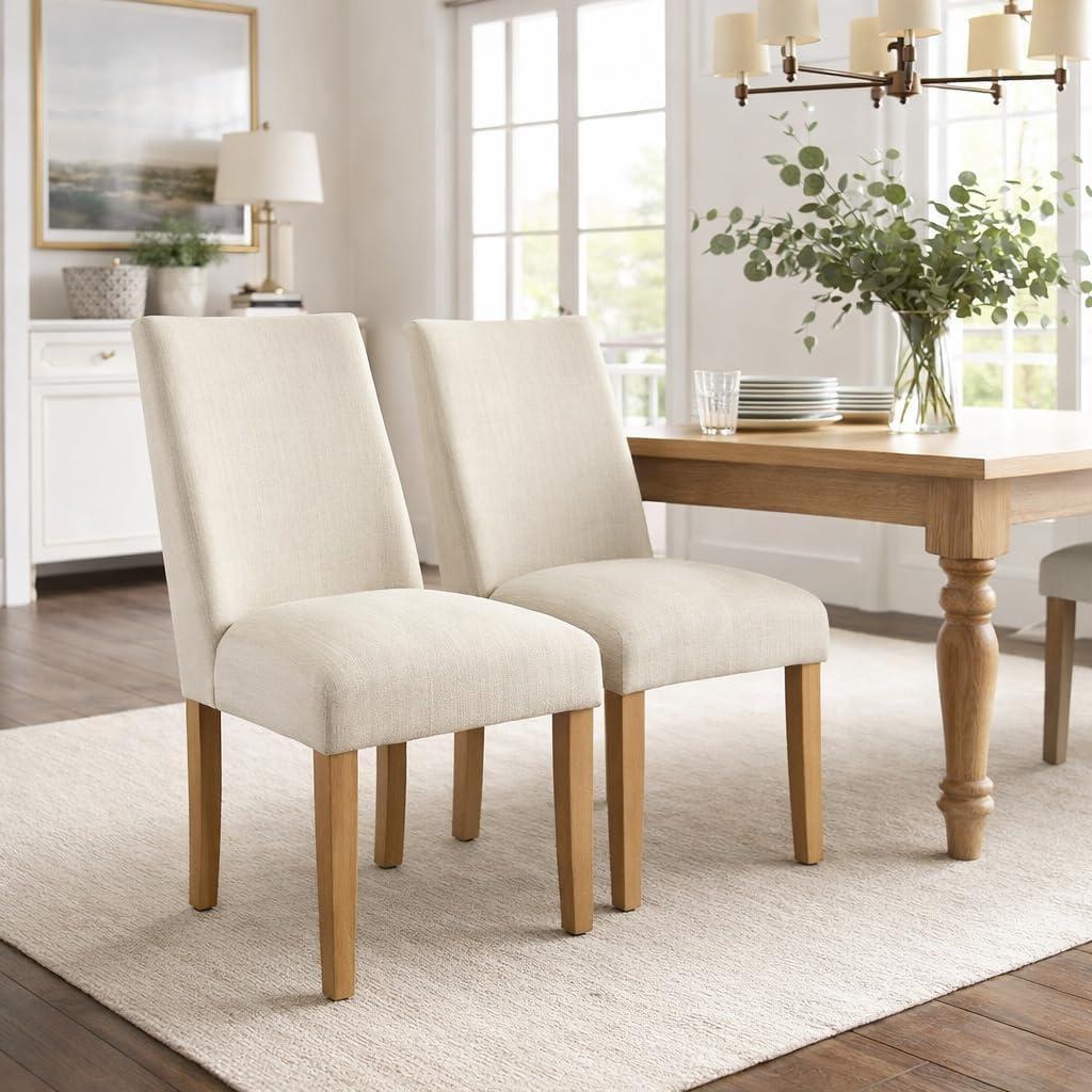 imageHomePop Parsons Classic Upholstered Accent Dining Chair Single Pack Light GreyStain Resistant Textured Linen Cream Single Pack
