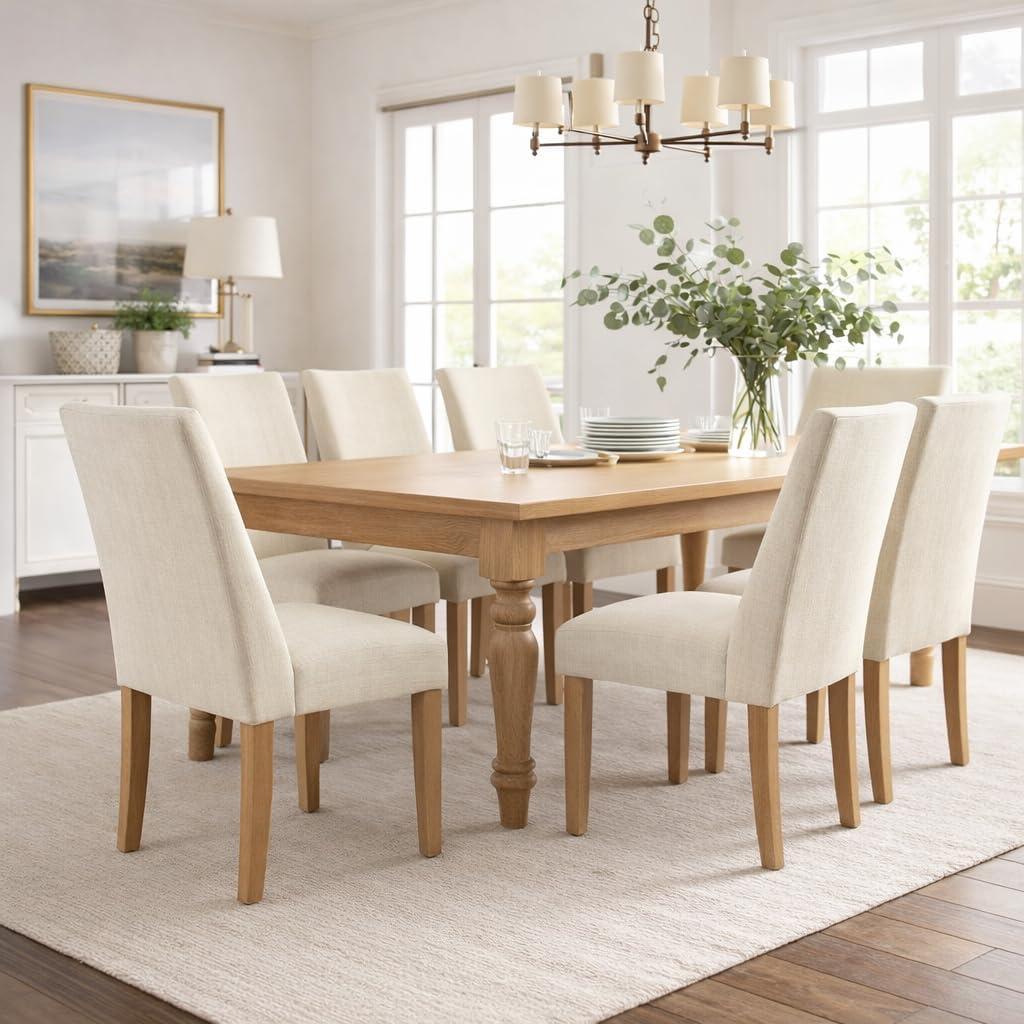 imageHomePop Parsons Classic Upholstered Accent Dining Chair Single Pack Light GreyStain Resistant Textured Linen Cream Single Pack