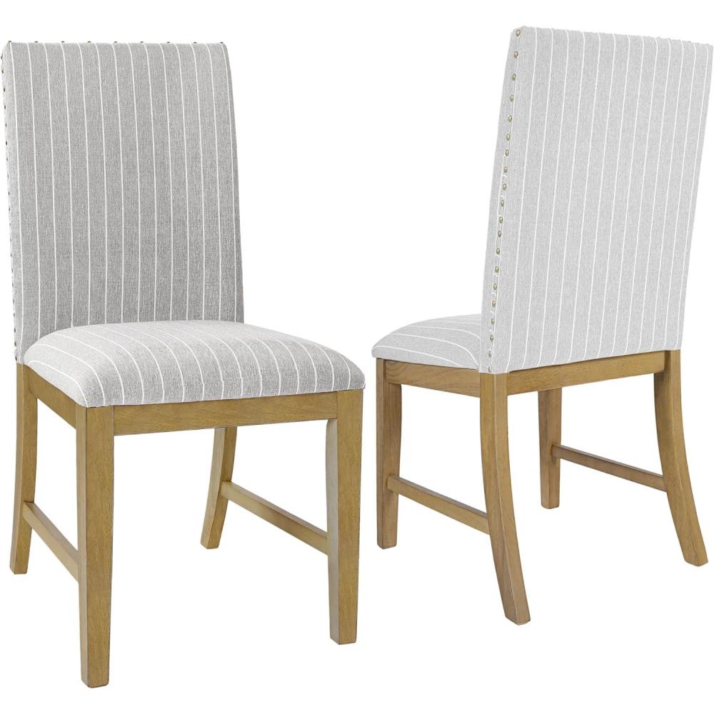 imageHomePop Classic Parsons Dining Chair Blue Geometric Set of 2Light Gray Stripe Set of 2