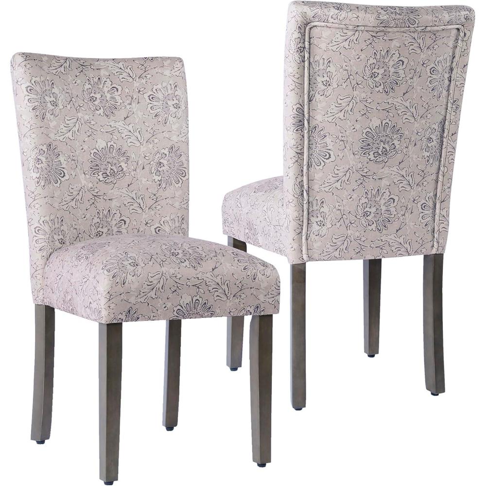 imageHomePop Classic Parsons Dining Chair Blue Geometric Set of 2Linen Artistic Floral Print
