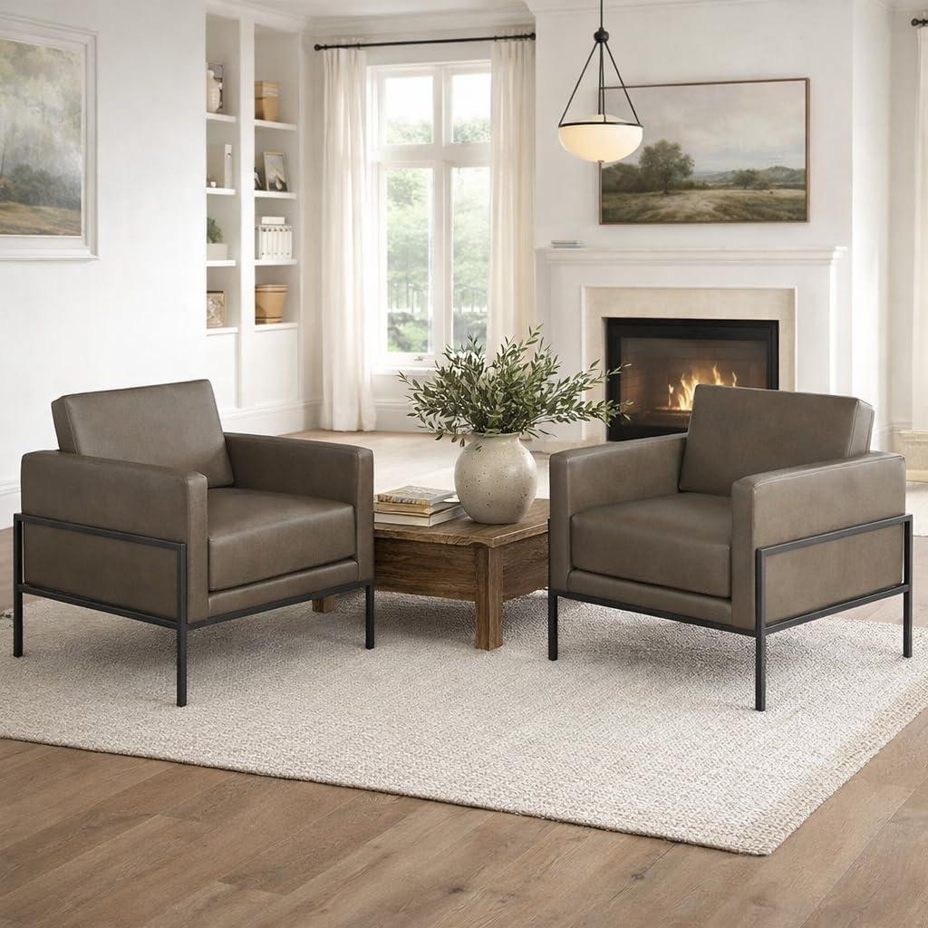 imageHomePop Modern Metal Frame Accent ChairHomepop Home DcorAccent Chairs for Living Room amp Bedroom Pewter Gray Faux LeatherPewter Gray Faux Leather
