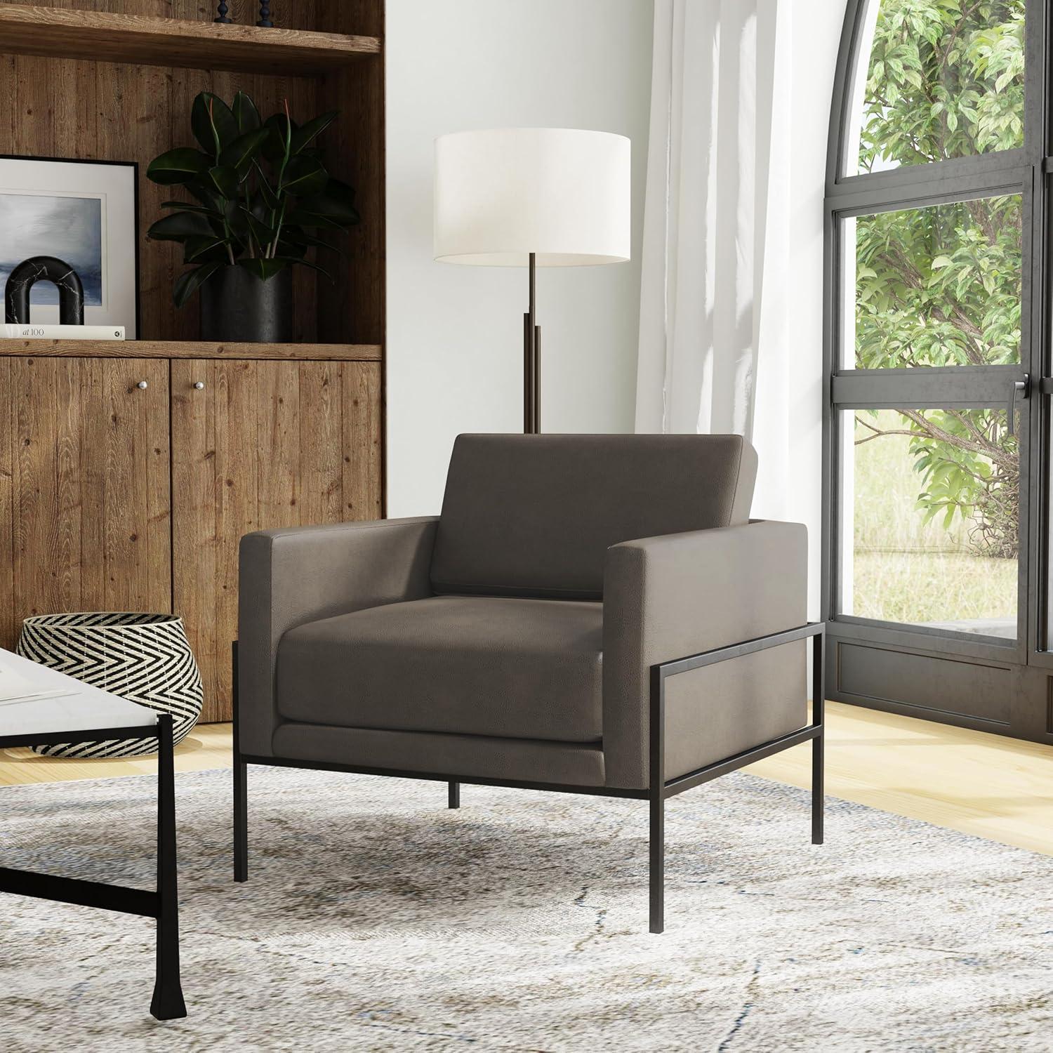 imageHomePop Modern Metal Frame Accent ChairHomepop Home DcorAccent Chairs for Living Room amp Bedroom Pewter Gray Faux LeatherPewter Gray Faux Leather