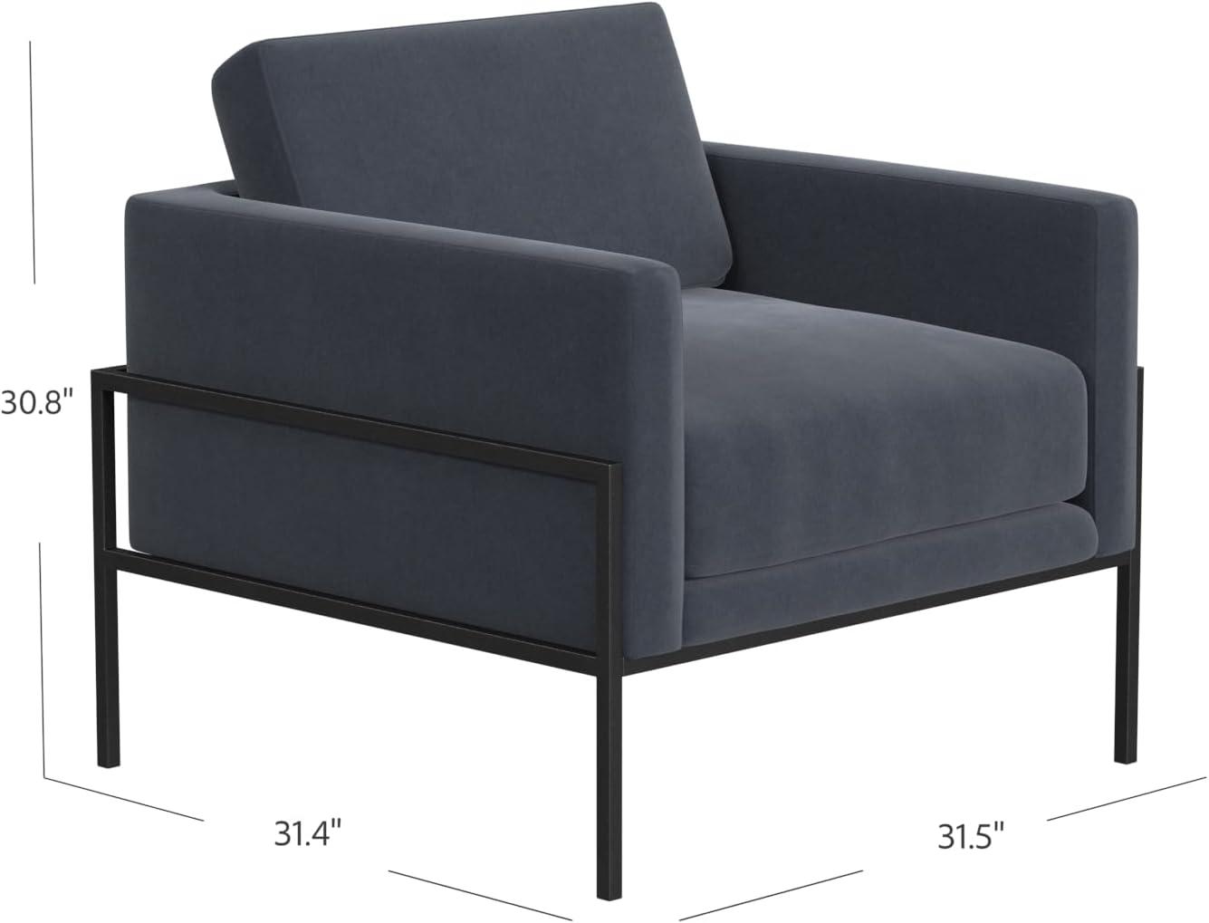 imageHomePop Modern Metal Frame Accent ChairHomepop Home DcorAccent Chairs for Living Room amp Bedroom Pewter Gray Faux LeatherSteel Blue Velvet