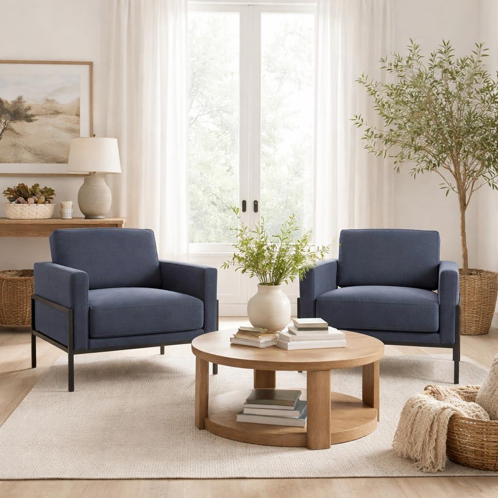 imageHomePop Modern Metal Frame Accent ChairHomepop Home DcorAccent Chairs for Living Room amp Bedroom Pewter Gray Faux LeatherSteel Blue Velvet