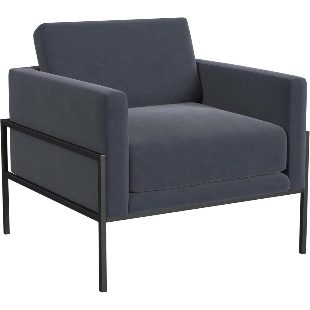 imageHomePop Modern Metal Frame Accent ChairHomepop Home DcorAccent Chairs for Living Room amp Bedroom  Pewter Gray Faux LeatherSteel Blue Velvet