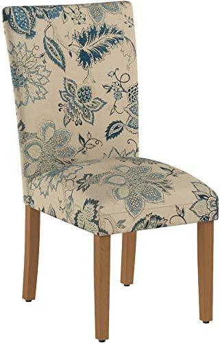imageHomePop Parsons Upholstered Accent Dining Chair Set of 2 Black Faux LeatherBlue Jacobean