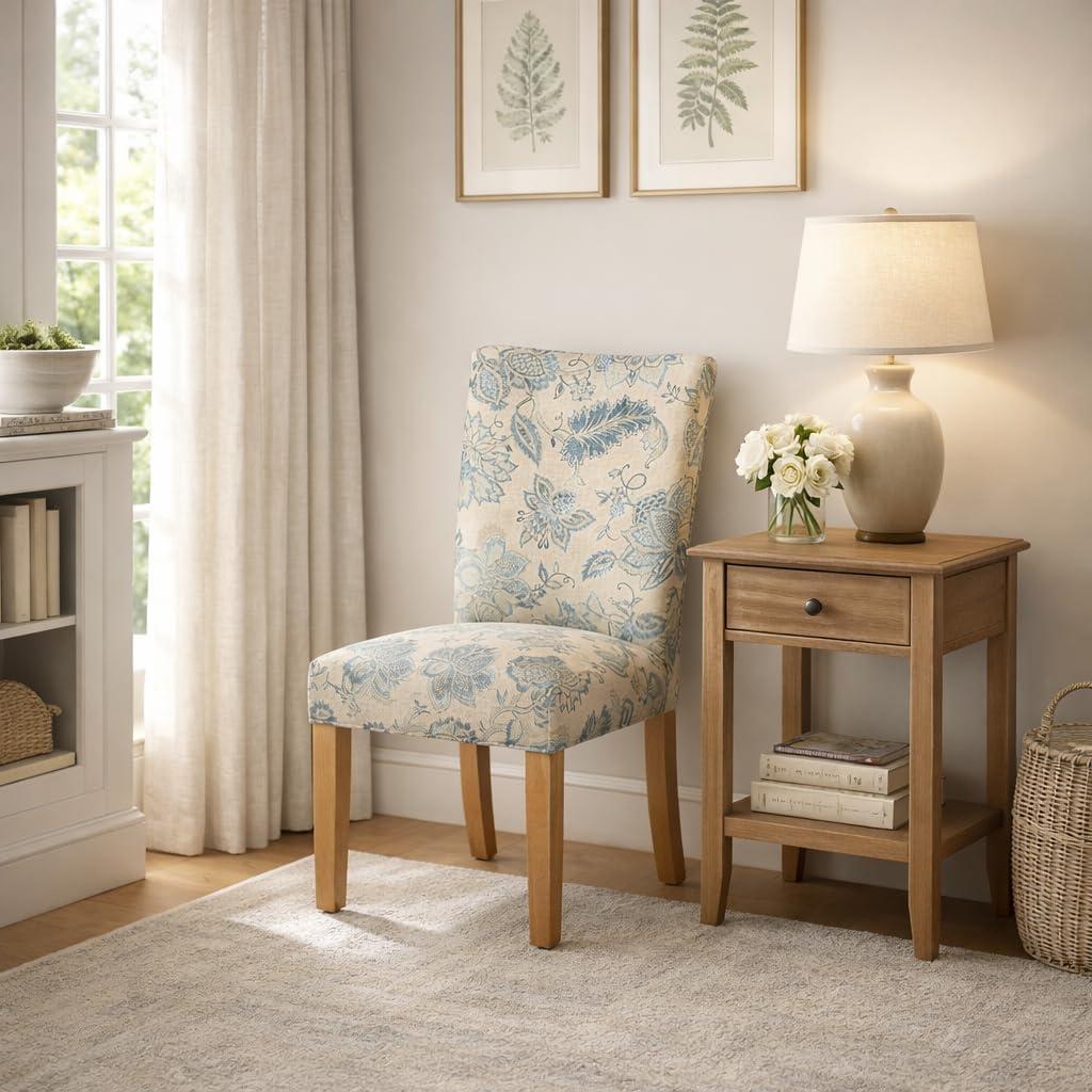 imageHomePop Parsons Upholstered Accent Dining Chair Set of 2 Black Faux LeatherBlue Jacobean