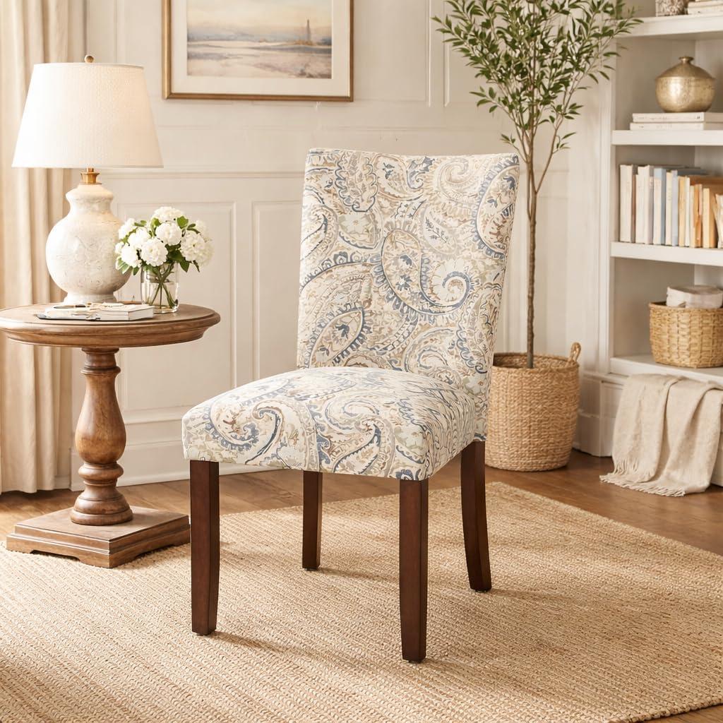imageHomePop Parsons Upholstered Accent Dining Chair Set of 2 Black Faux LeatherBlue Velvet